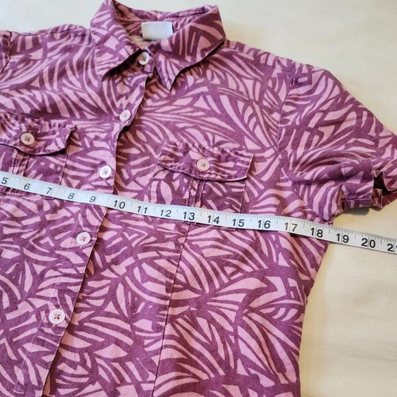 Jaclyn Smith Linen Cotton Button Shirt Purple Short Sleeve Small - Picture 6 of 9